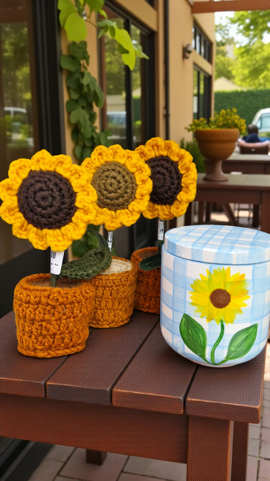Sunflower 5" Crochet Pot