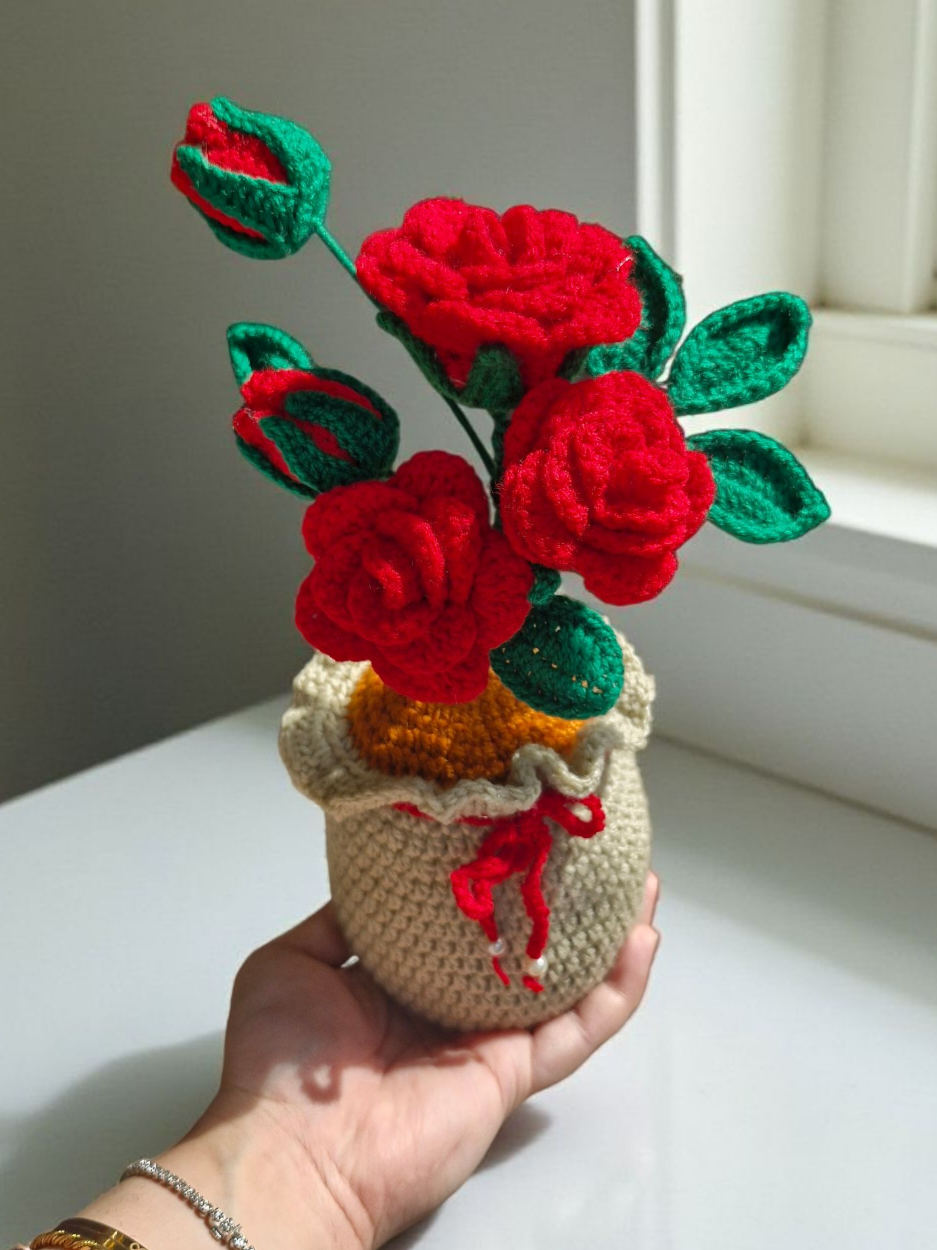 Crochet Rose Planter