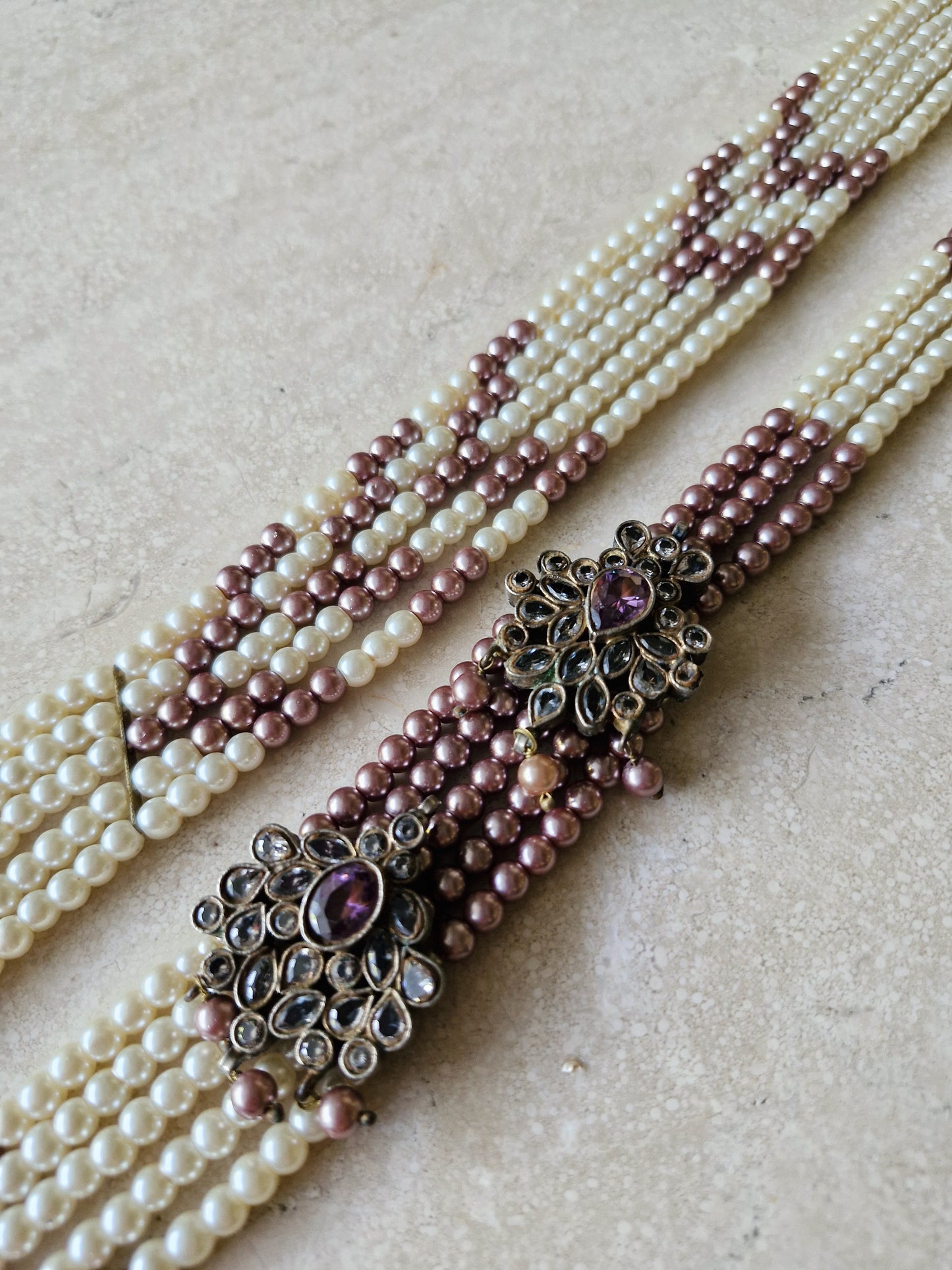 Traditional Necklace - Manaal Pearl and Plum Maala