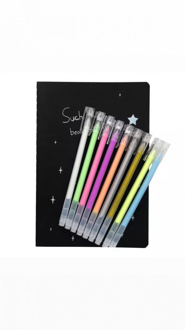 Black blank notebook with 9 neon gel pens - Image 2